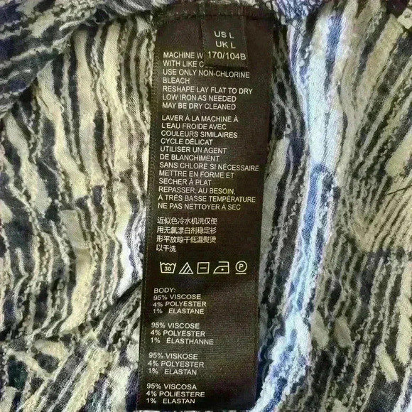 Anthropologie Large Riley Smocked Tunic Sleeveless Tank Navy Ice Blue Geometric - Picture 5 of 5